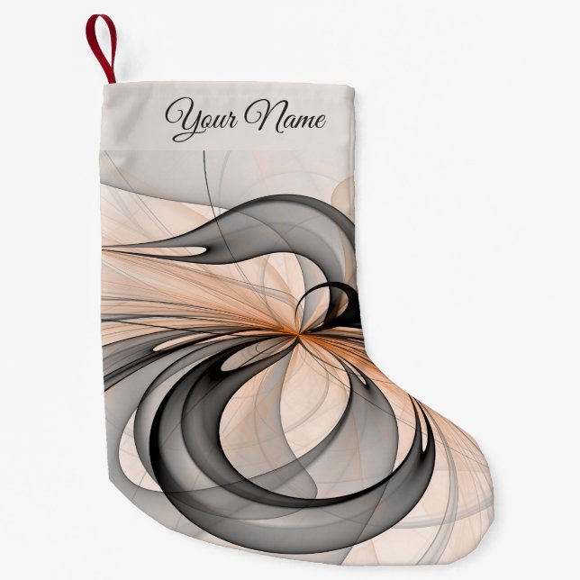 Abstract Anthracite Grey Modern Fractal Art Name Small Christmas Stocking (Front)