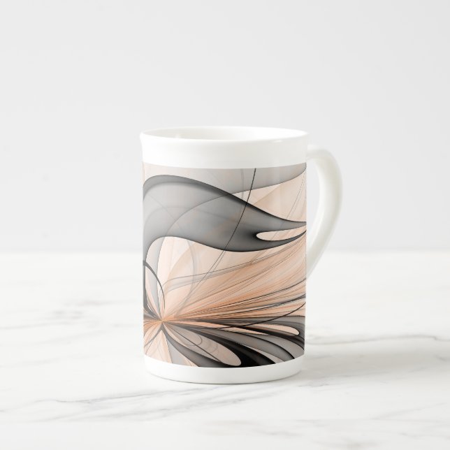 Abstract Anthracite Grey Sienna Modern Fractal Art Bone China Mug (Front Right)