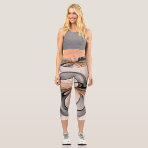 Abstract Anthracite Grey Sienna Modern Fractal Art Capri Leggings