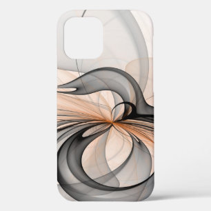 Abstract Anthracite Grey Sienna Modern Fractal Art iPhone 12 Case