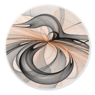 Abstract Anthracite Grey Sienna Modern Fractal Art Ceramic Knob