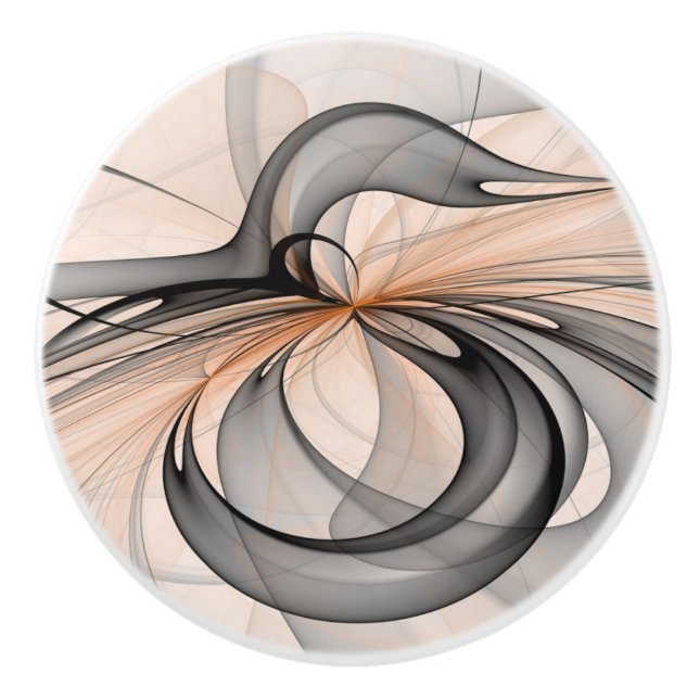 Abstract Anthracite Grey Sienna Modern Fractal Art Ceramic Knob (Front)