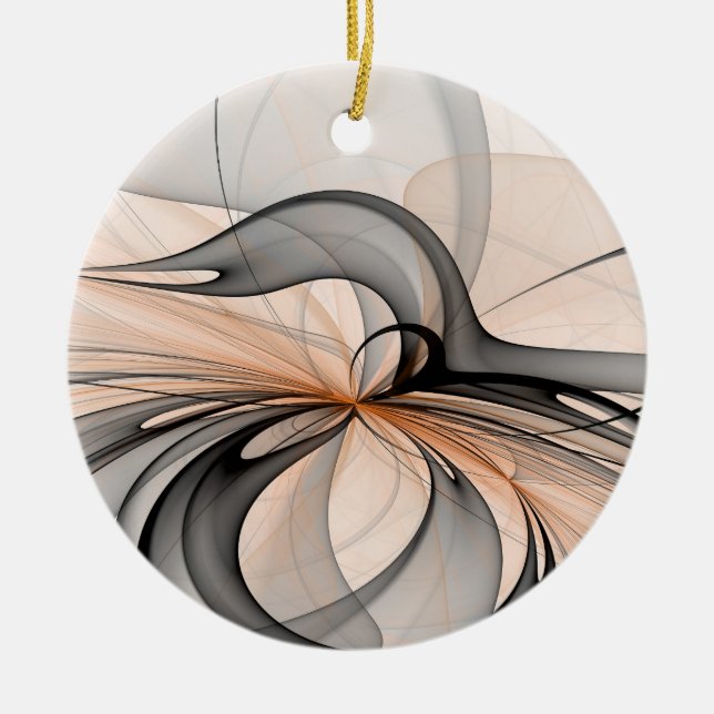 Abstract Anthracite Grey Sienna Modern Fractal Art Ceramic Tree Decoration (Front)