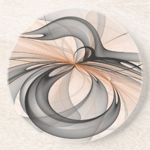 Abstract Anthracite Grey Sienna Modern Fractal Art Coaster