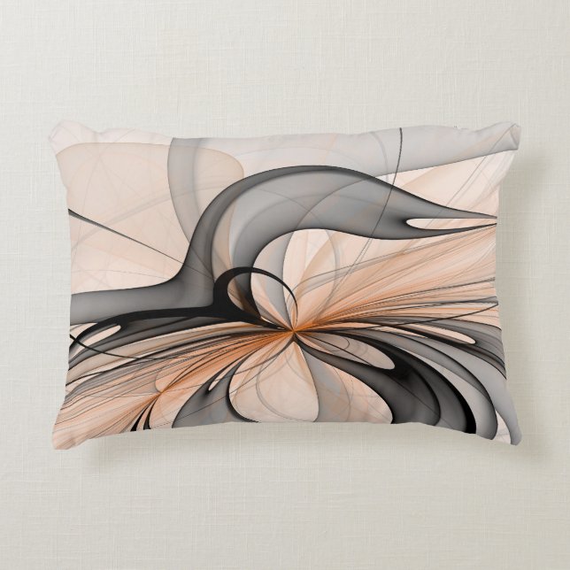 Abstract Anthracite Grey Sienna Modern Fractal Art Decorative Cushion (Front)