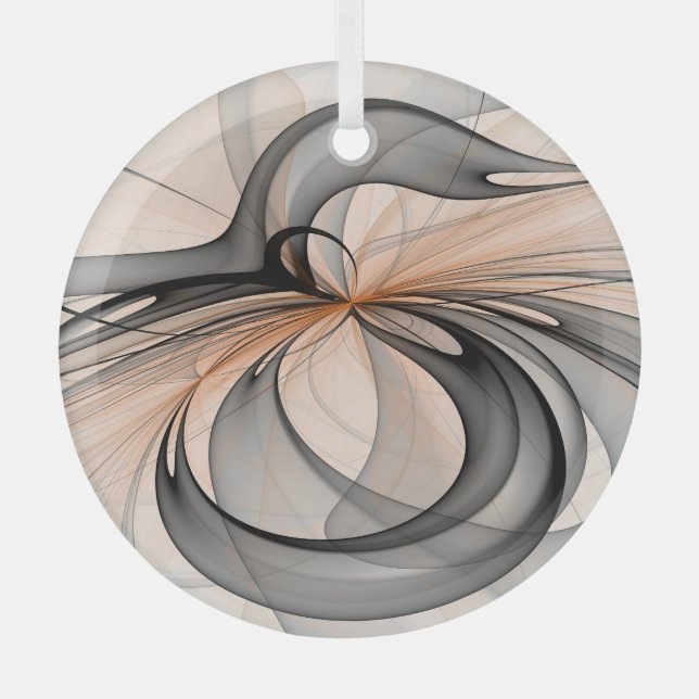 Abstract Anthracite Grey Sienna Modern Fractal Art Glass Tree Decoration (Front)