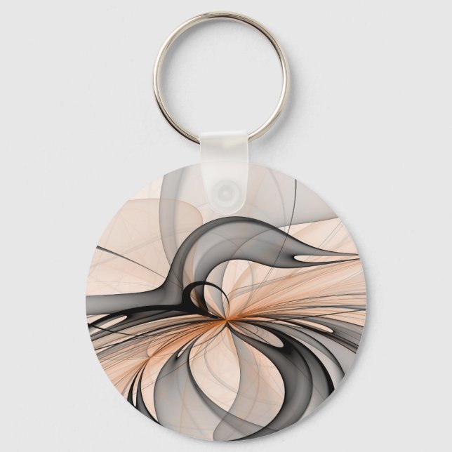 Abstract Anthracite Grey Sienna Modern Fractal Art Key Ring (Front)