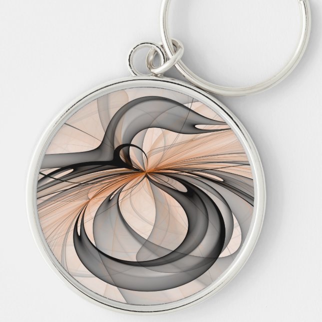 Abstract Anthracite Grey Sienna Modern Fractal Art Key Ring (Front)