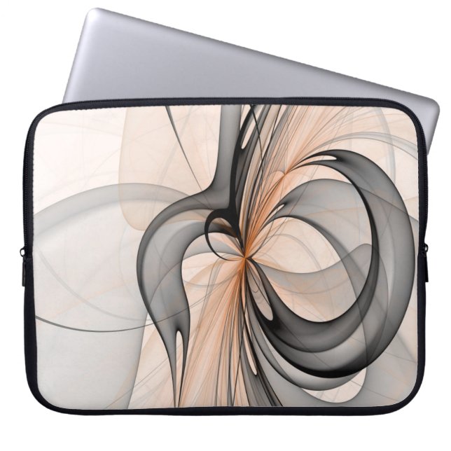 Abstract Anthracite Grey Sienna Modern Fractal Art Laptop Sleeve (Front)