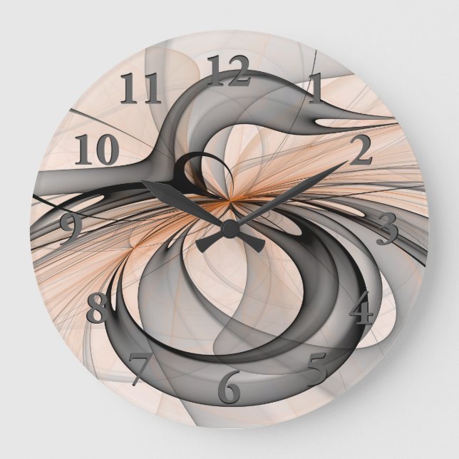 Abstract Anthracite Grey Sienna Modern Fractal Art Large Clock (Front)