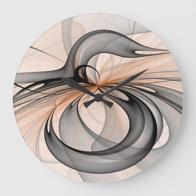 Abstract Anthracite Grey Sienna Modern Fractal Art Large Clock (Front)