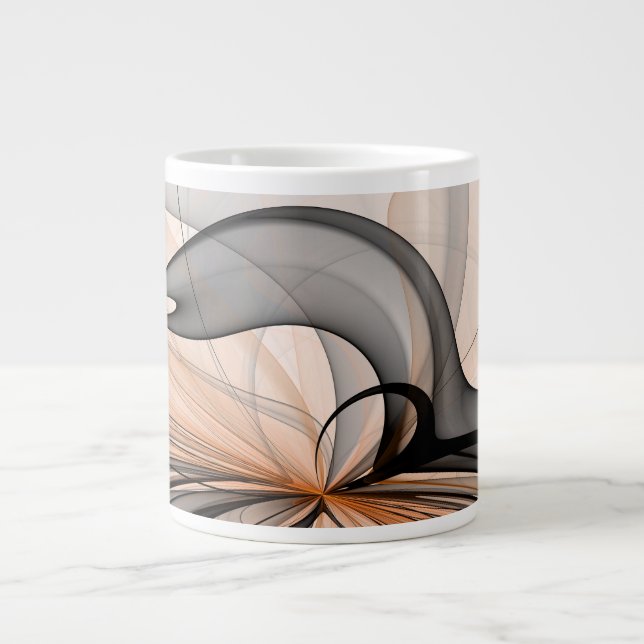 Abstract Anthracite Grey Sienna Modern Fractal Art Large Coffee Mug (Front)