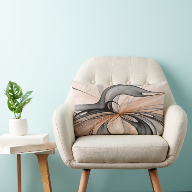 Abstract Anthracite Grey Sienna Modern Fractal Art Lumbar Cushion (Chair)