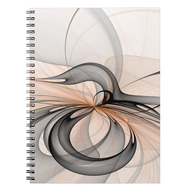 Abstract Anthracite Grey Sienna Modern Fractal Art Notebook (Front)