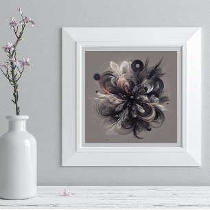 Abstract Anthracite Grey Sienna Modern Fractal Art Photo Print