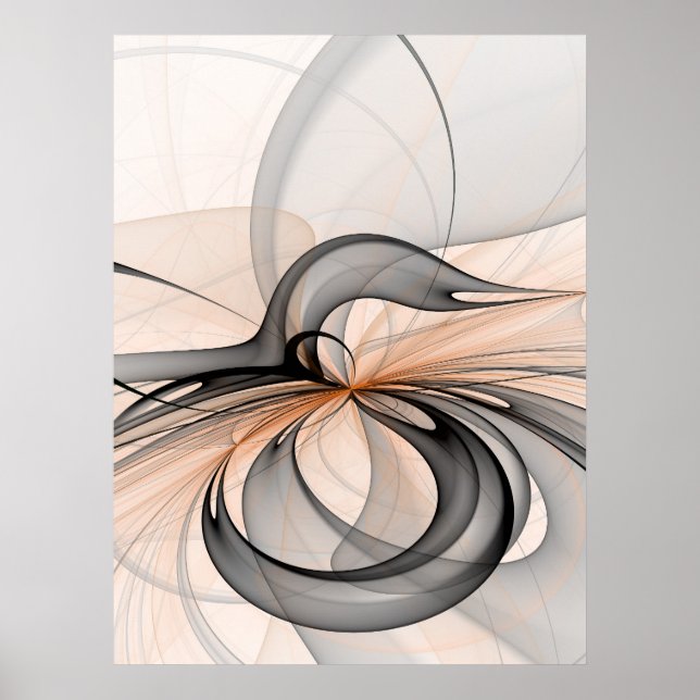 Abstract Anthracite Grey Sienna Modern Fractal Art Poster (Front)