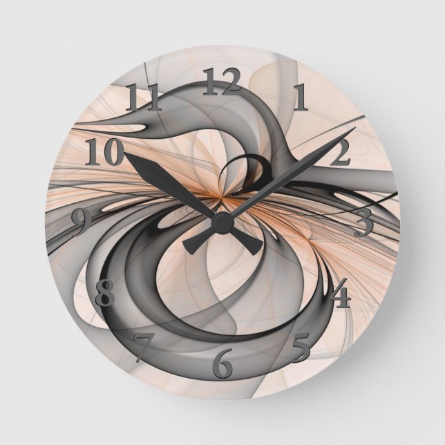 Abstract Anthracite Grey Sienna Modern Fractal Art Round Clock (Front)