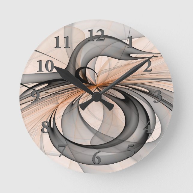 Abstract Anthracite Grey Sienna Modern Fractal Art Round Clock (Front)