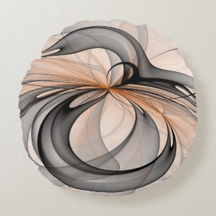 Abstract Anthracite Grey Sienna Modern Fractal Art Round Cushion