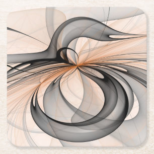 Abstract Anthracite Grey Sienna Modern Fractal Art Square Paper Coaster