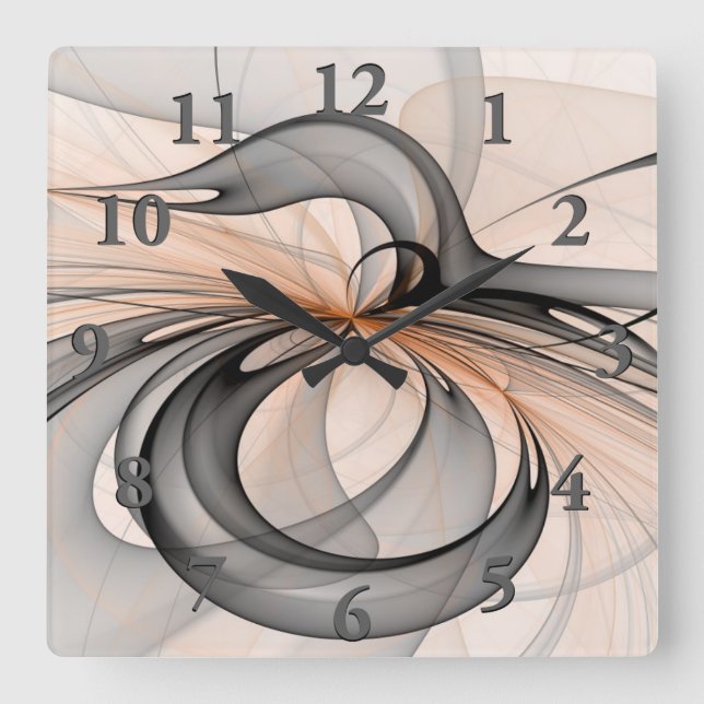 Abstract Anthracite Grey Sienna Modern Fractal Art Square Wall Clock (Front)