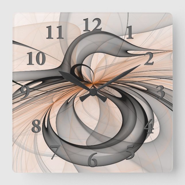 Abstract Anthracite Grey Sienna Modern Fractal Art Square Wall Clock (Front)