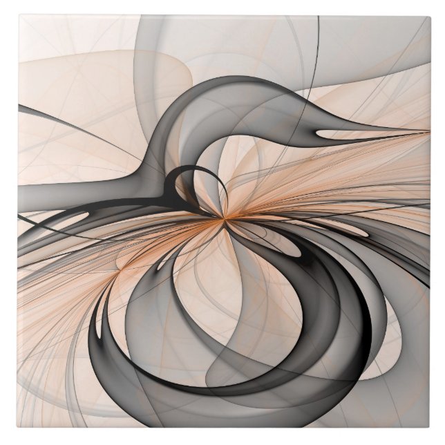 Abstract Anthracite Grey Sienna Modern Fractal Art Tile (Front)