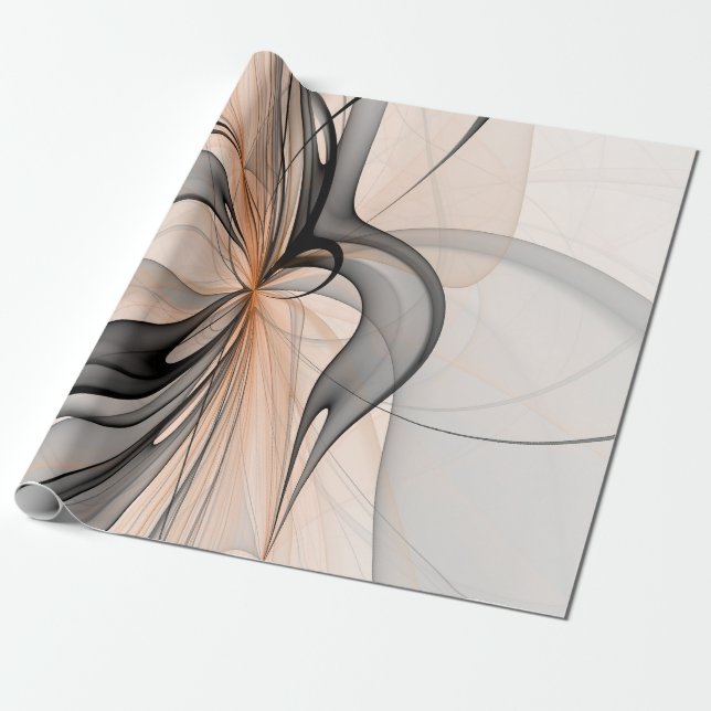 Abstract Anthracite Grey Sienna Modern Fractal Art Wrapping Paper (Unrolled)