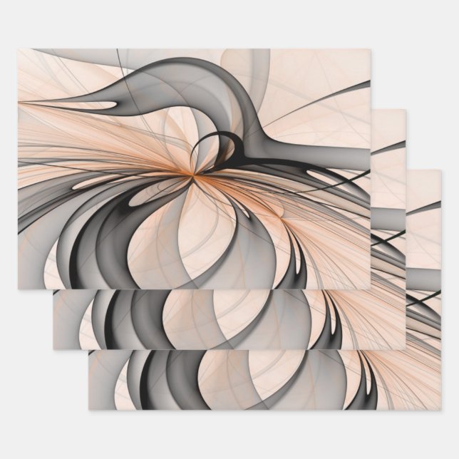 Abstract Anthracite Grey Sienna Modern Fractal Art Wrapping Paper Sheet (Set)