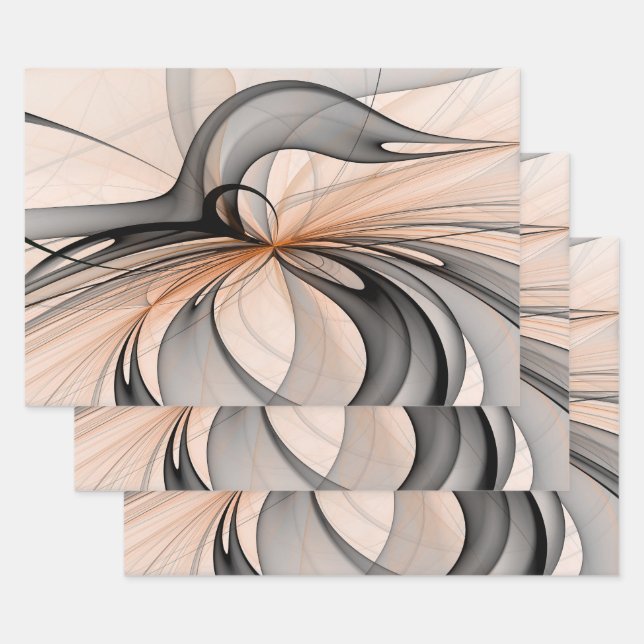 Abstract Anthracite Grey Sienna Modern Fractal Art Wrapping Paper Sheet (Set)