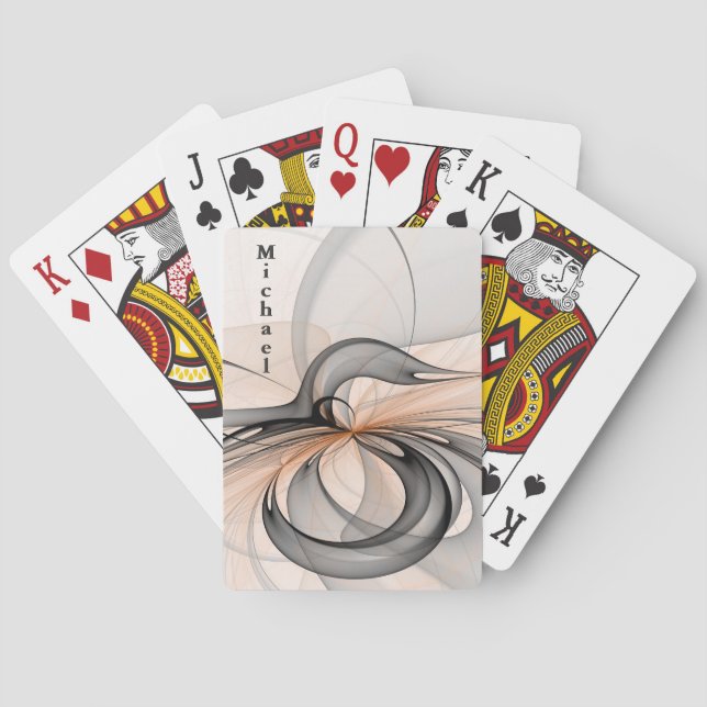 Abstract Anthracite Grey Sienna Shape Fractal Name Playing Cards (Back)