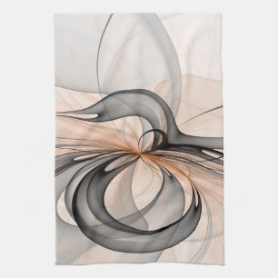 Abstract Anthracite Grey Sienna Shapes Fractal Art Tea Towel