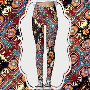 Abstract Antique Oriental Rug Design Leggings