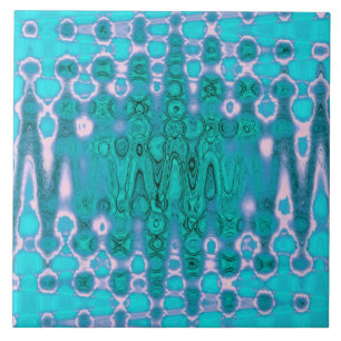 Abstract Aqua and Pink Wavy Tie Dye Clouds Tile