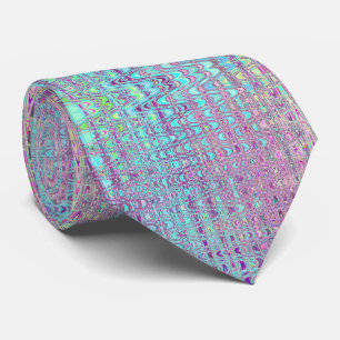 Abstract Aqua and Purple Retro Boomerang Waves Tie