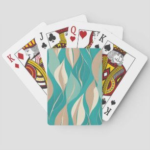 Abstract Aqua and Tan Leaves Playing Cards