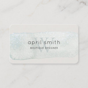 Abstract Aqua Blue Brush Stoke Monogram Shiny Business Card