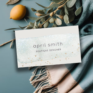 Abstract Aqua Blue Brush Stoke Watercolor Glitter Business Card