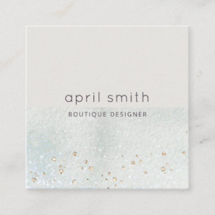 Abstract Aqua Blue Brush Stoke Watercolor Shiny Square Business Card