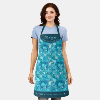 Abstract aqua blue pattern pretty personalised apron
