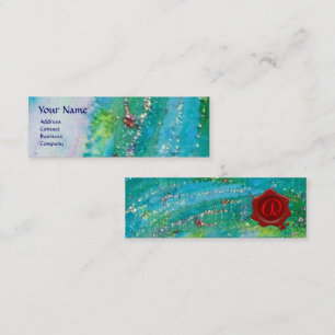 ABSTRACT AQUA BLUE TEAL GOLD SPARKLES,RED WAX SEAL MINI BUSINESS CARD