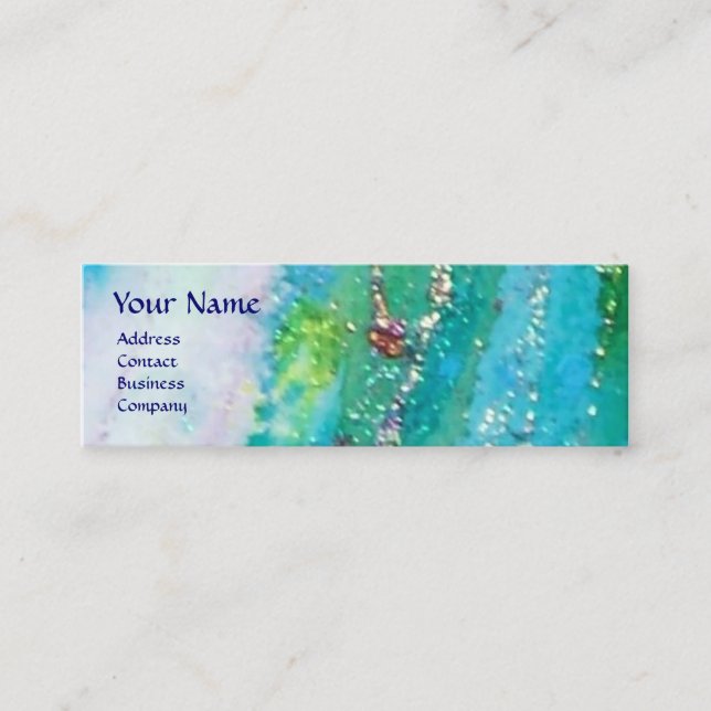 ABSTRACT AQUA BLUE TEAL GOLD SPARKLES,RED WAX SEAL MINI BUSINESS CARD (Front)