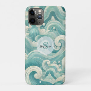 Abstract Aqua Blue & White Wave – Modern Fluid Art iPhone 11 Pro Case