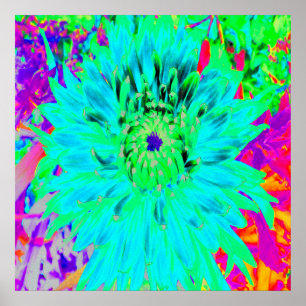 Abstract Aqua Decorative Dahlia Flower Poster