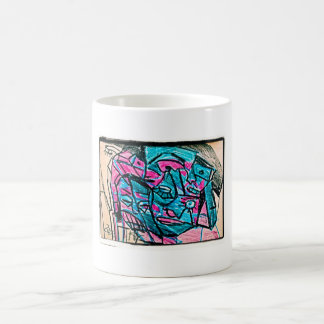abstract aqua face coffee mug