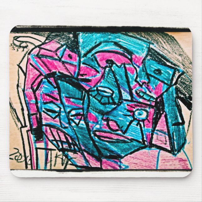 abstract aqua face mouse mat (Front)