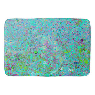 Abstract Aqua Green and Purple Coneflower Garden Bath Mat
