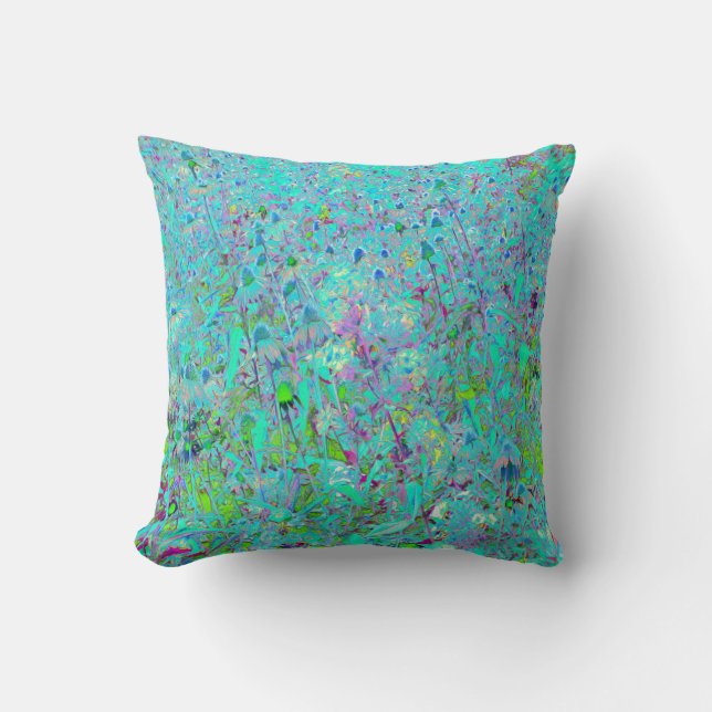 Abstract Aqua Green and Purple Coneflower Garden Cushion (Front)