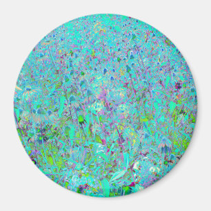 Abstract Aqua Green and Purple Coneflower Garden Magnet