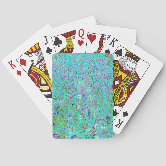 Abstract Aqua Green and Purple Coneflower Garden Playing Cards (Back)